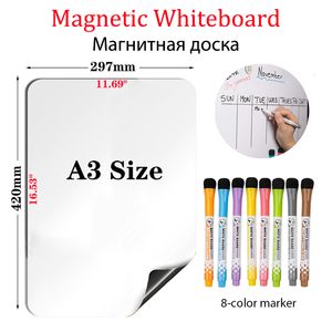 ألواح Whiteboards A3 الحجم المغناطيسي للبيضاء الجافة ومسحة أسبوعية شهرية ملصقات الثلاجة تقويم القائمة مع 8 علامة ألوان 230706