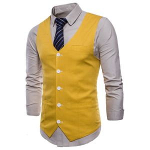 Kamizelki męskie Casual Cotton Linen Garnitur Kamizelka męska Slim Fit Pojedyncze piersi Kamizelka bez rękawów Mężczyzna Biały Żółty Zielony Pomarańczowy Jasnoniebieski M4XL 230705