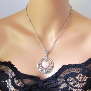 Hänge Halsband Infinity Love Celtic Halsband Hjärtformad Rosa Kvarts Halvmåne Kristall Häxkonst Smycken Fairy