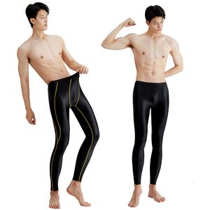 Men's Swimwear Sexy satin oil glossy pants for nude men Quick drying Shiny swimming high elastic surfing legs 230705