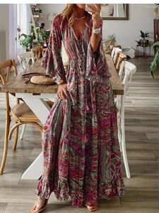 Abiti da festa Summer Boho Beach Maxi Dress Women Spring Vintage Floral Print Long For Woman Holiday Elegant Ladies Robe Femme