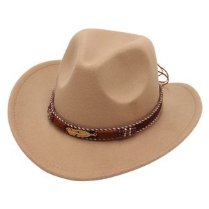 Faux wełniane zachodnie kapelusze kowbojskie dla dzieci Vintage Gentleman Dress kapelusze Panama Cowgirl Jazz czapka filcowa Sombrero Hombre kobiety mężczyźni