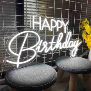 LED Happy Birthday Flex Transparent Acrylic Party Neon Light Sign Led Art Letter Home Decoration Wall Decor HKD230706