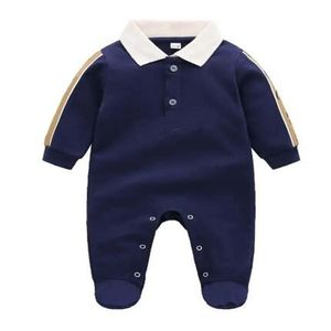 Småbarn Barn Designerkläder Sets Bokstav Nyfödd Baby Rompers Turn-down Colla Pojkar Flickor Jumpsuit Långärmad bomull Spädbarnsbody