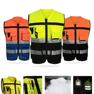 Other 4XL High Visibility Reflective Safety Vest Safety Clothing Work Reflective Vest Multi Pockets Workwear Safety Waistcoat Men 230706