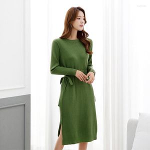 Casual Kleider 2023 Herbst Frauen Lange Elegante Mode Designer Kleidung Mit Volle Hülse O-ansatz Gestrickte Pullover Bis Kalb Kausalen stil