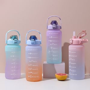 Plastic cup Large capacity kettle gradient color sports cup straw space cup Outdoor portable cup children's cup