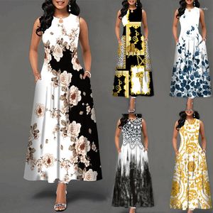 Günlük elbiseler boho elbise için kadın kız çiçek vintage baskı uzun kolsuz etek zarif maxi yaz partisi kadın giyim 2023