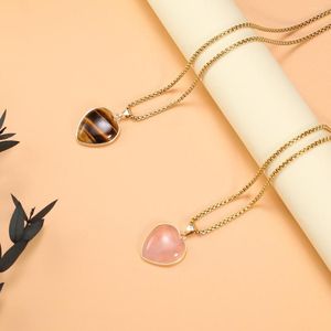 Pendant Necklaces 60cm Natural Rose Quartz Necklace Heart Shape Tiger Eye Stone Charms For Making DIY Jewerly Party Gift