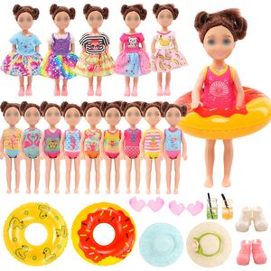 Doll House Associory Barwa 19 PCS Chelsea Summer Closy 6 Swimsuits 3 Fashion Dresses 2 Swimming Rings Hats 230705