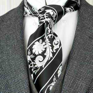 F30 Handmade Black White Stripes Floral Mens Ties Neckties 100% Silk Jacquard Woven Business Formal Fashion Suit Gift For Men217d