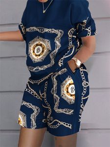 女性のプラスサイズのパンツセット衣装抽象プリントカジュアルトップショーツセット 2 ファッションピース女性のためのジャージ Fema 230705