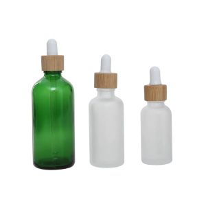 Glasflasche 2 oz Glas-Tropfflasche Tinkturflaschen Bambus-Holzdeckel für ätherische Öle 15 ml 30 ml Kosmetikbehälter