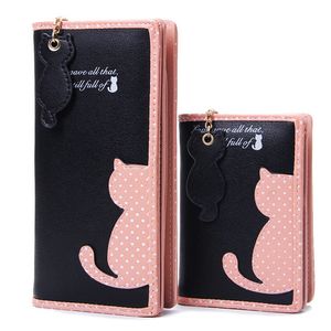 Moda kadın cüzdan fermuarlı bayan çanta debriyaj para çanta kartları tutucu pu deri marka kedi kadın cüzdan para çantaları burse çantaları