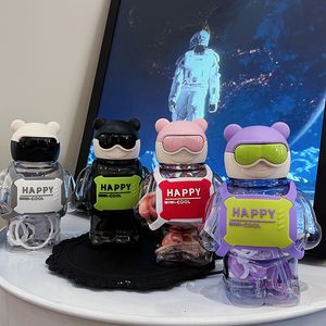 Trendy play water cup women's high appearance horizontal straw children's plastic cup Lightning bear head space cup creative cute student kettle