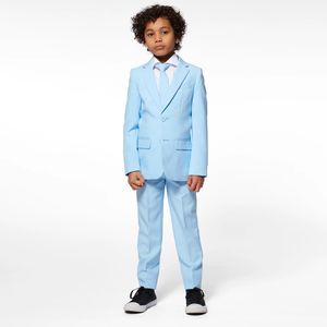 Conjunto de terno infantil formal azul claro para menino com 2 peças para festa de aniversário infantil com lapela entalhada