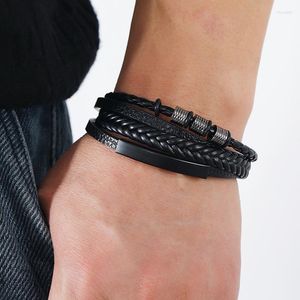 Bangle Fashion Punk Black Leather Bracelet для мужчин очаровывать плетеные рок