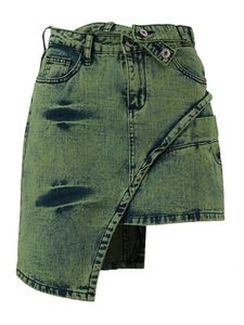 Röcke DEAT Mode Damen Rock Hohe Taille Asymmetrische Schärpen Tie Dye Streetwear Über Knie Denim Röcke Sommer 17A1759 230705