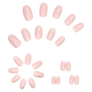 Unhas postiças 24 pçs Glitter Sequin Home Salon French Press On Nail Iniciante Faça Você Mesmo À Prova D' Água Com Cola Geléia Amêndoa Falsa Extensão Presente