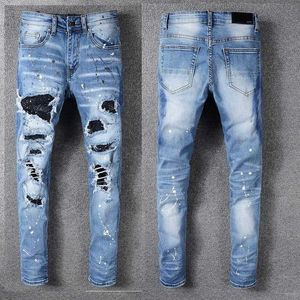 Abbigliamento classico jeans uomo e donna Nuovo Jean da moto dritto da uomo con stampa leopardata verde militare stampato N6O7