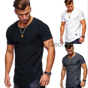 Camisetas Masculinas Novas Camisetas Masculinas Camisetas Masculinas Camisetas Masculinas Fashion Summer Jogger Men Solid T Shirts Casual Slim Fit Ombro com Canelas Biker Elástico Branco Preto Manga Curta