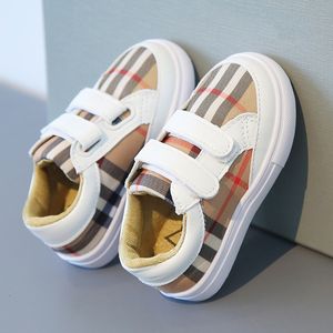 Sneakers Children Fashion Plaid Canvas Shoes Girls Boys Flat Baby Sneakers PU Patchwork Casual Shoes Lightweight Kids Sneakers 230705