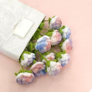 Flores decorativas Flor rosa tecida à mão realista cor brilhante não desbotamento extra macio algodão atemporal crochê feito à mão falso