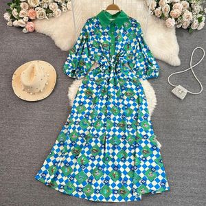 Casual Dresses Clothland Women Elegant Evil Eye Print Shirt Dress Cut Out Elastic Waist Three Quarter Sleeve Midi Vestido QC466