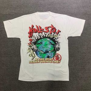 Tasarımcı Moda Giyim Tees Tişörleri Hellstar Globe Tee High Street Erkek ve Kadın Kısa Kollu Tatlı ve Baharatlı Kaya Çok Yönlü T-Shirt Moda Yaz Hip Hop 2037