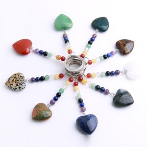 Rainbow Color Natural Stone Heart Shape Keychain Handbag Decorate Jewelry for Gift