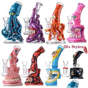 Rauchpfeifen Einzigartige berauschende Glasbongs Halloween-Stil Wasserpfeifen Wasserduschkopf Perc Octopus Öl Dab Rigs Becherbong 5 mm dick Smal Dhugr