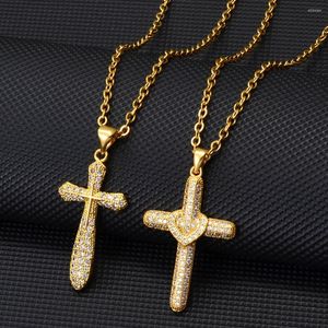 Colares com Pingente Anniyo Cross Women Girl Charms Cubic Zirconia Crosses Jewelry CZ Christian Catholic Religious Ornaments#134916