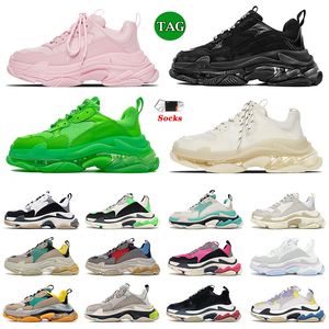 17FW triple s men women designer casual shoes platform sneakers clear sole black white grey red pink blue Royal Green paris mens trainers Jogging Walking