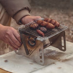 Churrasqueiras de Aço Inoxidável Grelha Fogões a Carvão Ao Ar Livre Piquenique Portátil Fogão a Lenha Dobrável Acampamento Equipamento de Cozinha 2305706