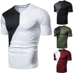 Camisetas masculinas tamanho grande patchwork de cores sólidas casuais esportivas slim fit para homens algodão mod body tops grandes