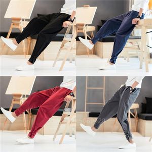 Men Pants Japanese Style Samurai Kimono Homme Clothing Cardigan Chinese Solid Cotton Loose Plus Bottoms Adult Trousers2422