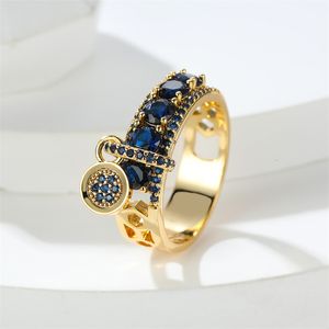 Обручальные кольца Винтажное королевское синий камень кольцо желтое золото
