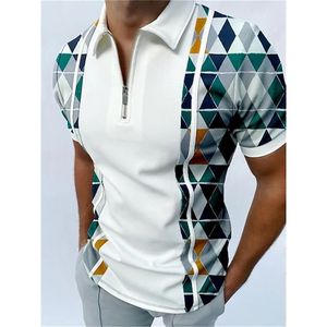 Polo da uomo Polo da uomo Golf Argyle Turndown Uomo T-shirt Top di alta qualità Stampa 3D Manica corta Cerniera maschile Abbigliamento Sport Comodo Tee 230705