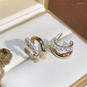 Stud Earrings 2023 Korean Geometric Metal Senior Fashion Fine Pearl Women Contracted Push-back Jewelry