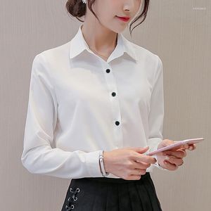 Casual Dresses Women Fashion Button Up Shirt White Chiffon T Office Lady Shirts Tops Long Sleeve Simple Sexy Autumn Solid OL Blouses