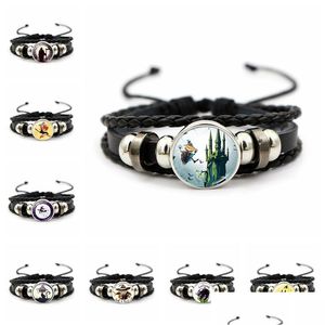 Charm Bracelets Halloween 18Mm Snap Button For Women Men Witch Bat Braided Leather Rope Bangle Moda Diy Jóias Presente Drop Delivery Dh60L