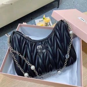 High quality Designer bags Crystal Chain Bag New Pearl Crescent Bag Pleated Water Diamond Soft Leather Underarm Crossbody Bag Shoulder Bags