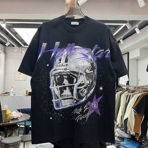 Tasarımcı Moda Giysileri Tees Tshirts 2023 Yaz Yaratıcı Eğlence Kafatası Kask Baskı Erkek ve Kadın Gevşek Hip Hop Pamuk Yuvarlak Boyun Markası Kısa Kollu Tshirt R