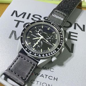 Moonswatch バイオセラミック プラネット ムーン メンズ腕時計フル機能クォーツ クロノグラフ腕時計ミッション トゥ マーキュリー 42 ミリメートルナイロン高級腕時計 VE204l