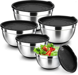 Bowls Mixing Bowl Set Of 5 Stainless Steel Nesting For Kitchen Baking Serving Airtight Lids Heavy Duty & Dishwasher Safe