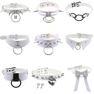 Choker White Faux Leather For Women Punk Neck Jewelry Geometric Round Lock Spike Rivet Chockers Collares