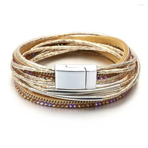 Link Bracelets Hesiod Fashion Multilayer White Gold Color Brown Leather Bracelet Tube Crystal Bangle For Women Men Couple Jewelry