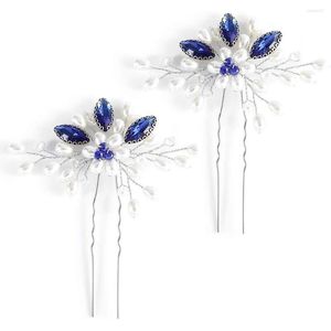 Fermagli per capelli Forchette retrò da donna Set accoppiato con foglie di strass blu in lega resistente per abiti cinesi Cheongsam Abito H9