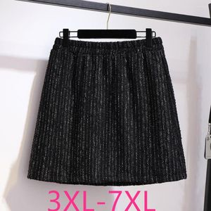 Skirts Autumn Winter Plus Size Skirt For Women Large Casual Loose Elastic Waist Woolen Thick Short Black 4XL 5XL 6XL 7XL