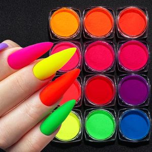 Nail Glitter 1Box Neon Phosphor Powder Pigment Fluorenscence Effect Nail Glitter Rainbow Chrome Dust Summer Drawing Decoration Manicure NFYE 230705